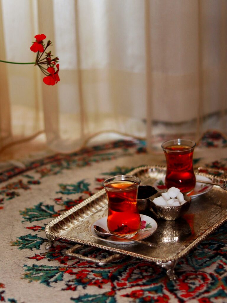 Tea setting on a Persian rug