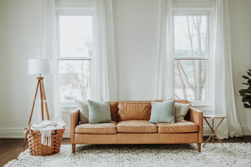 Neutral interior with a textured rug